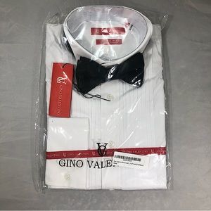 Gino Valentino Dress shirt with black Bow Tie. Pure Cotton,XL